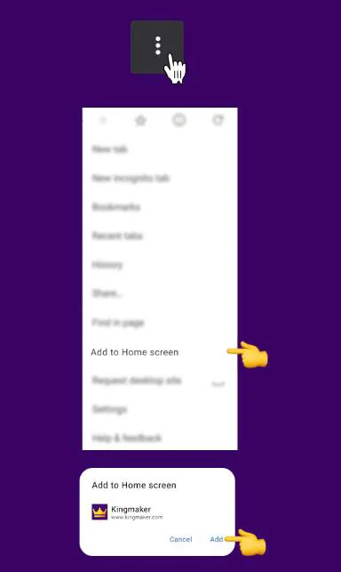 Android (Chrome) Guide App Kingmaker Casino